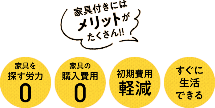 家具付きにはメリットがたくさん!!